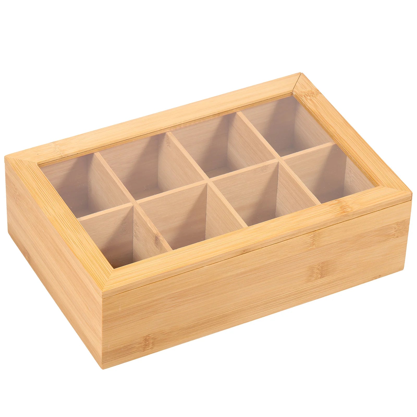 Bamboo Tea Bag Organizer with Acrylic Lid – Multi-Compartment Tea Storage Box