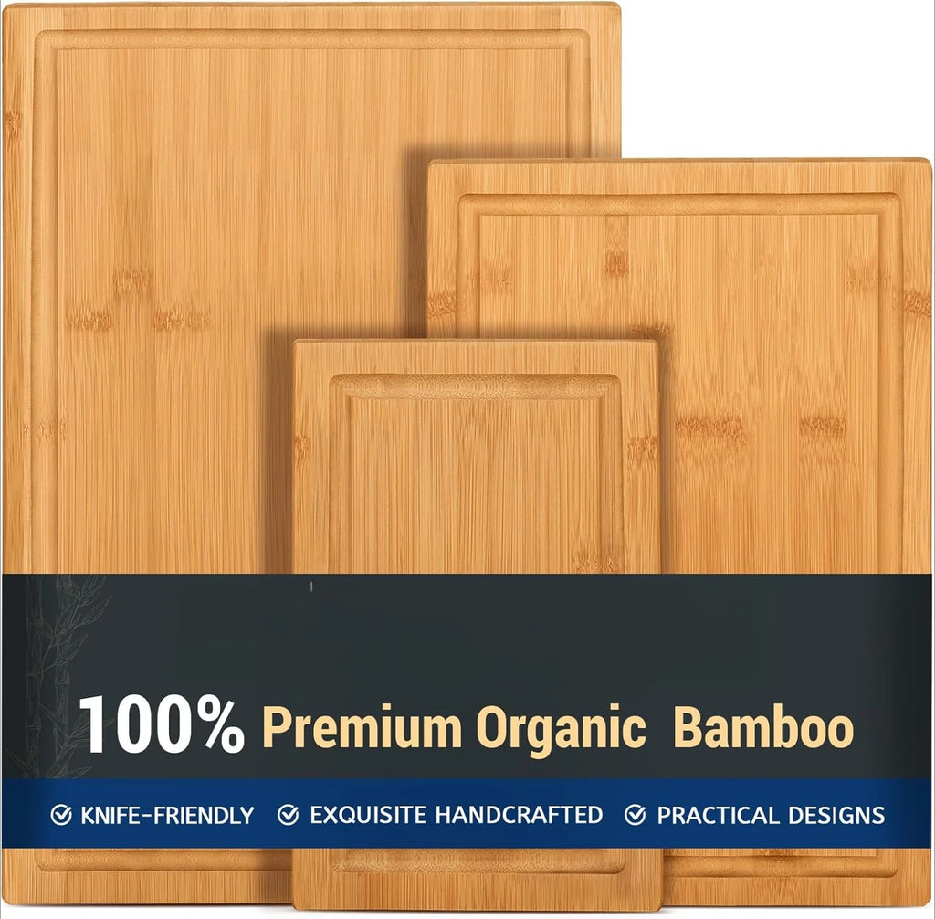 3-Piece Bamboo Cutting Board Set – Durable Wooden Kitchen Boards