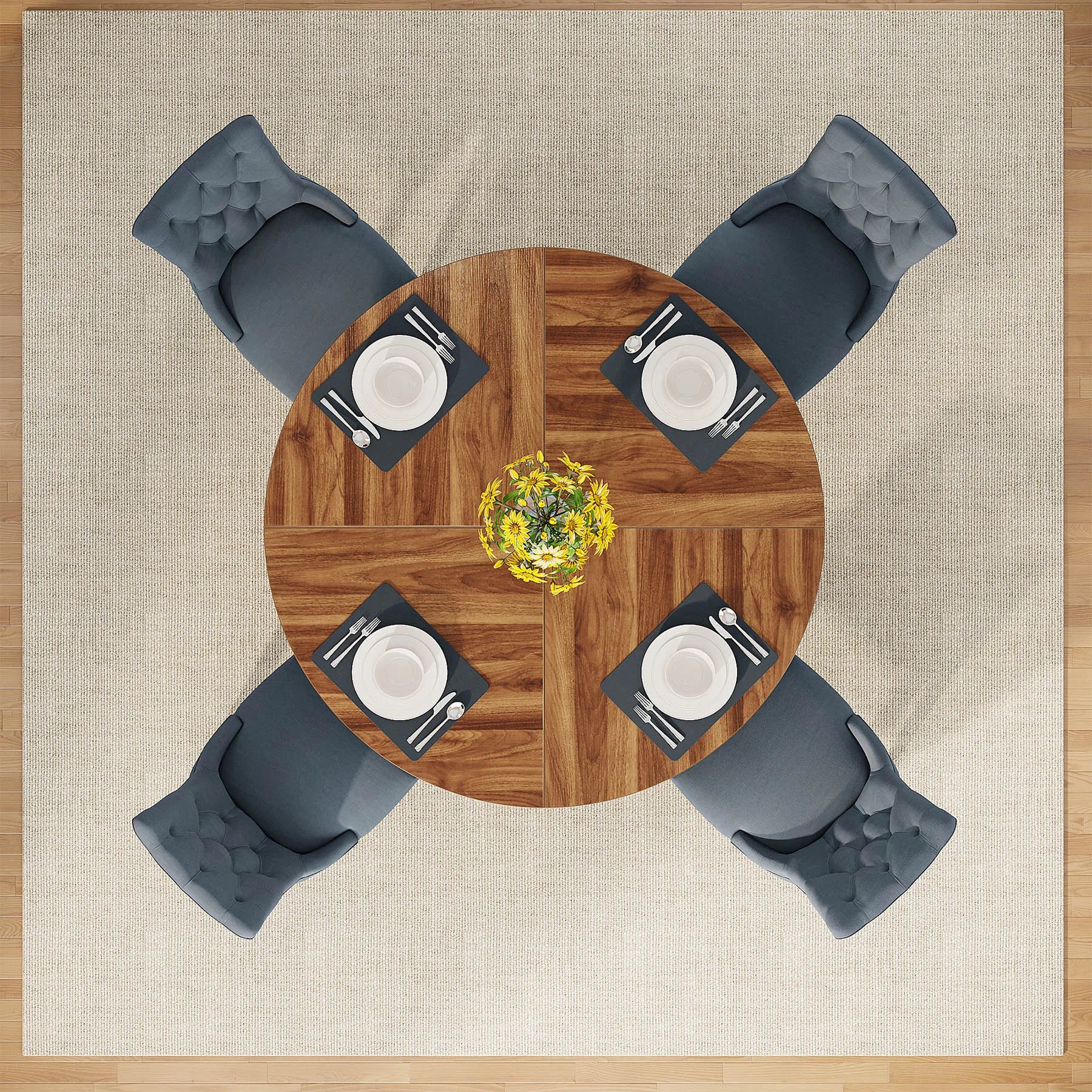 Bamboo Round Dining Table 47” – Eco-Friendly Farmhouse Table for 4–6 People