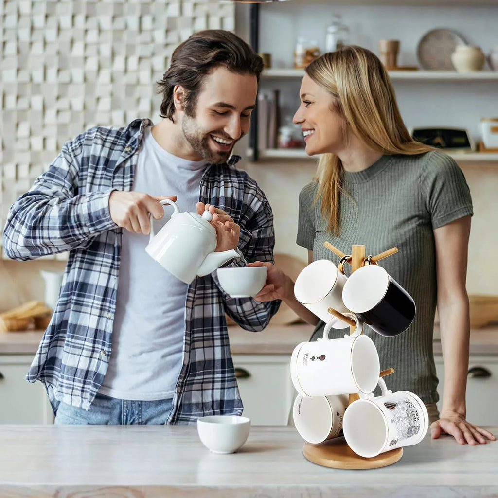 Bamboo Coffee Mug Holder – 6-Hook Countertop Cup Stand