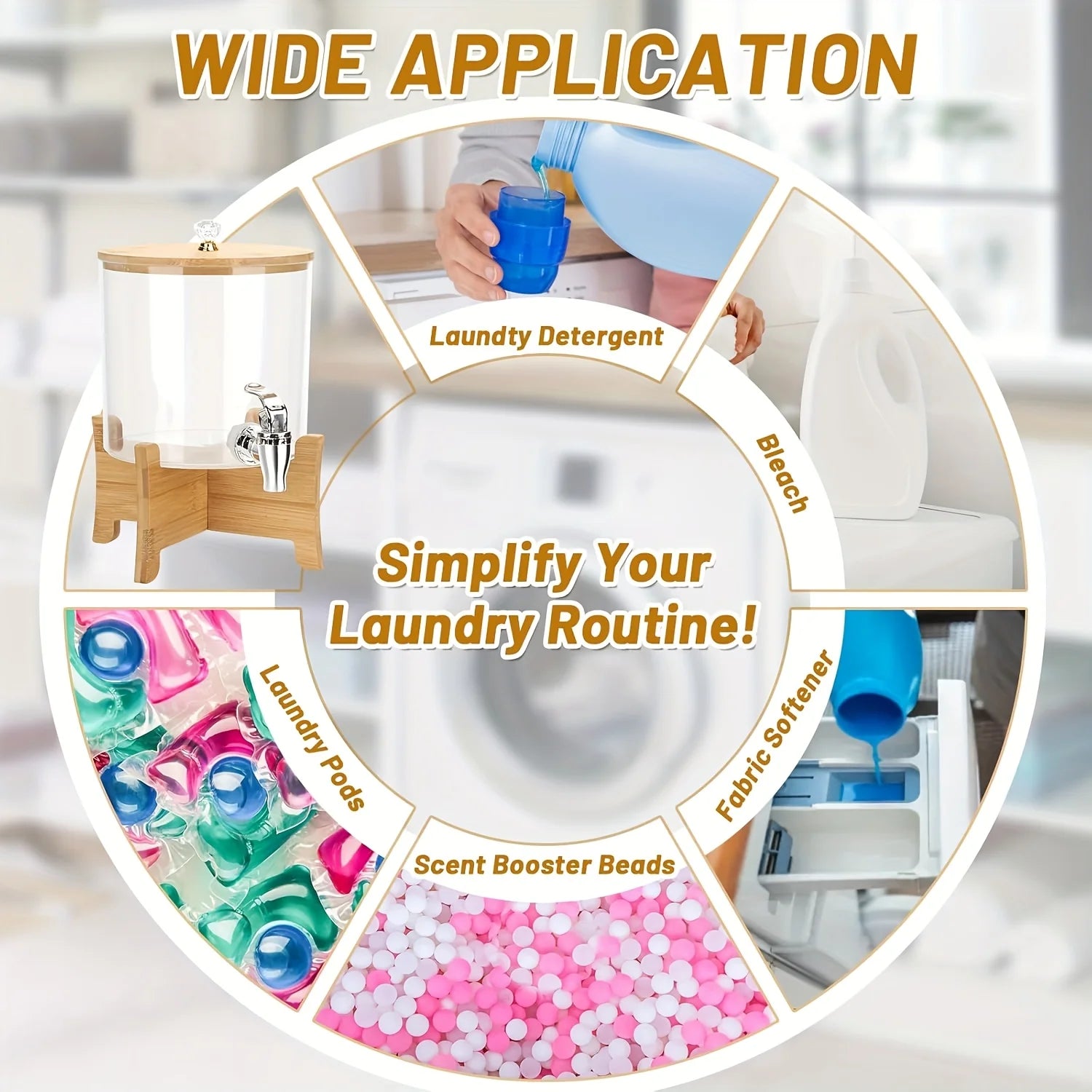 Laundry Detergent Dispenser with Stand – Bamboo Soap Container with Faucet for Laundry Room Organization