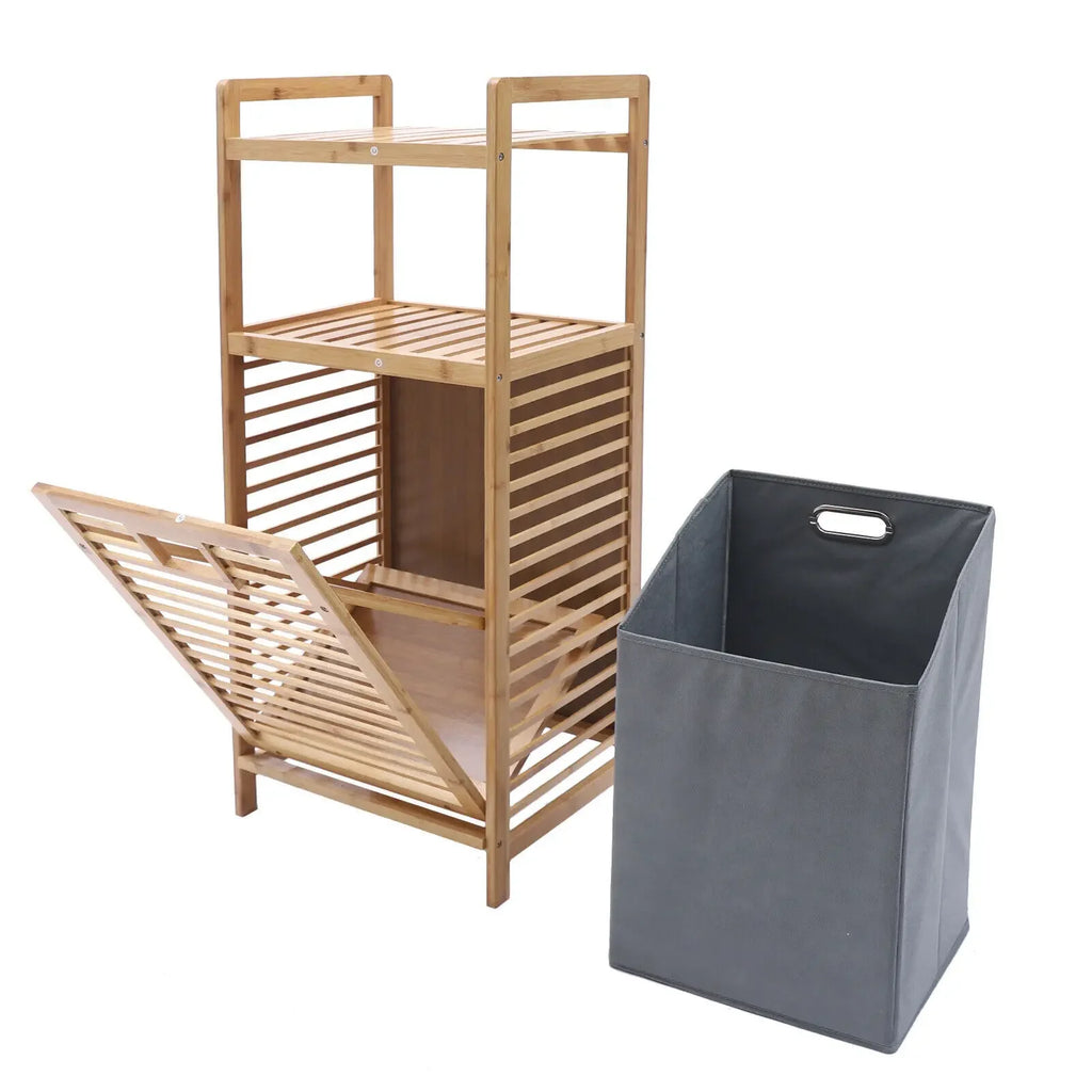 Tilt-Out Bamboo Laundry Cabinet – Space-Saving Laundry Hamper Cabinet for Bathroom & Laundry Room
