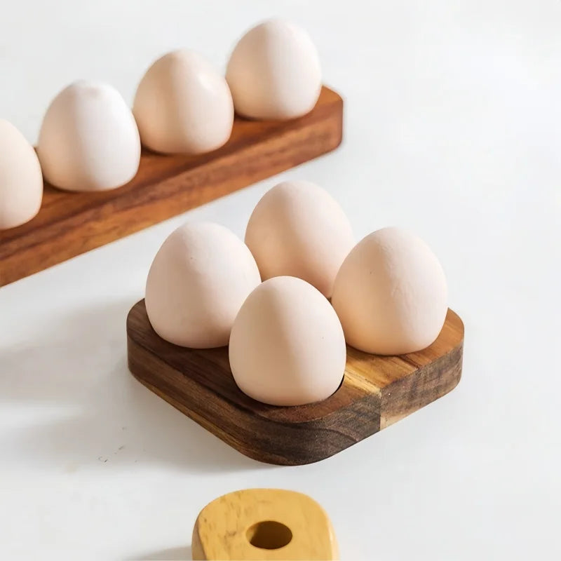 Wooden Egg Holder Rack – Paulownia Wood Kitchen Egg Storage Tray