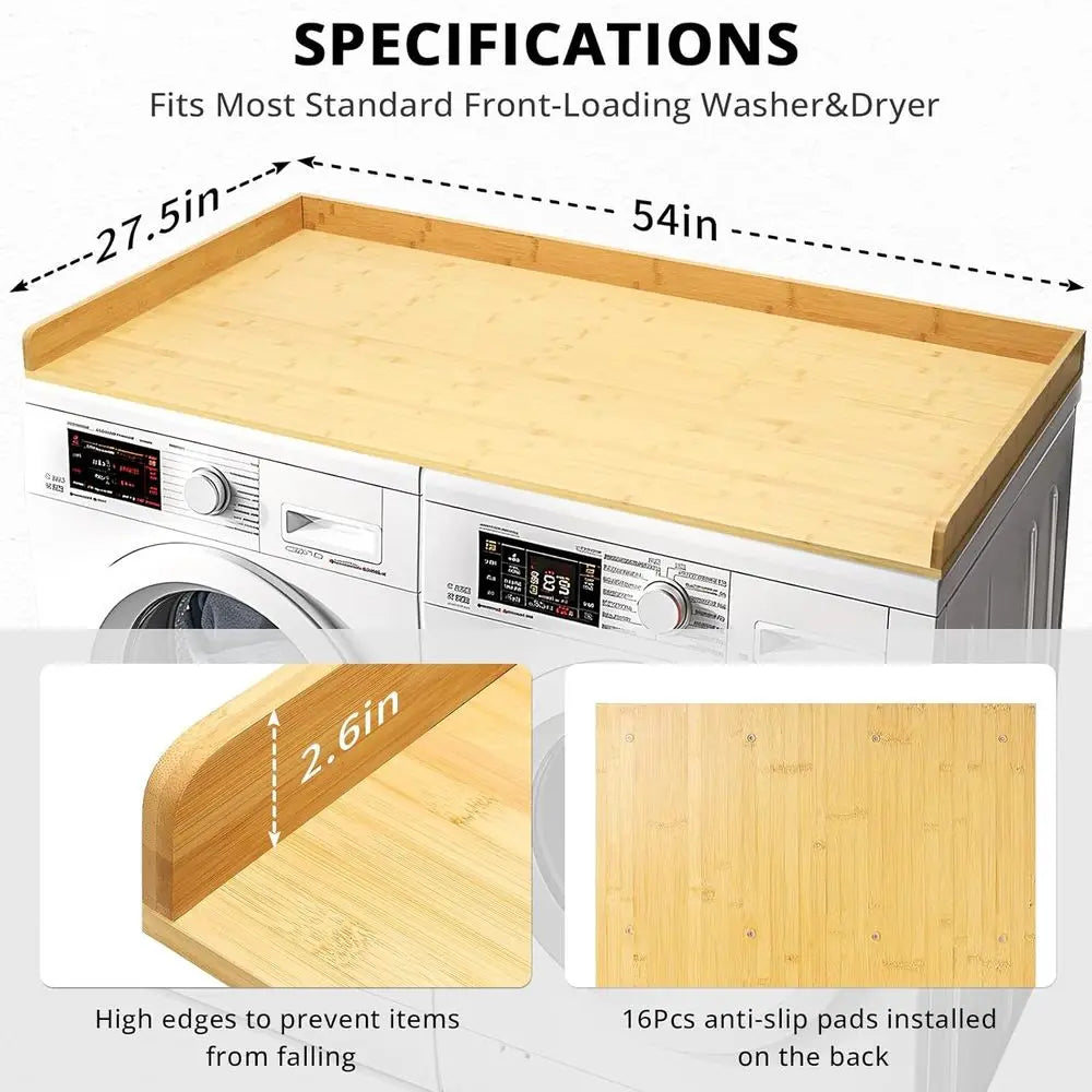 Bamboo Laundry Room Countertop – 27.5 x 54 Inch Solid Bamboo Work Surface for Washer and Dryer