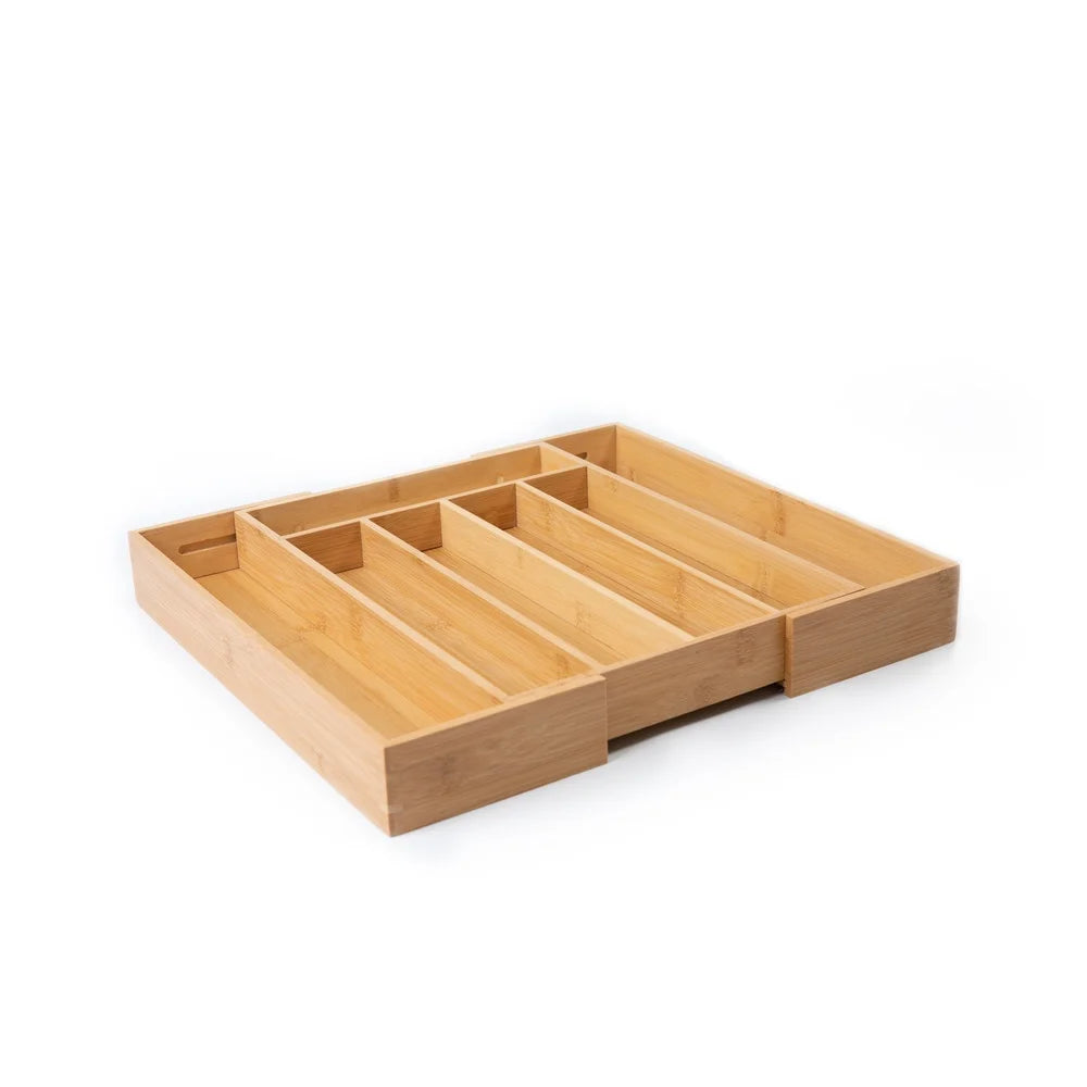 Bamboo Drawer Cutlery Organizer – Adjustable Utensil Tray
