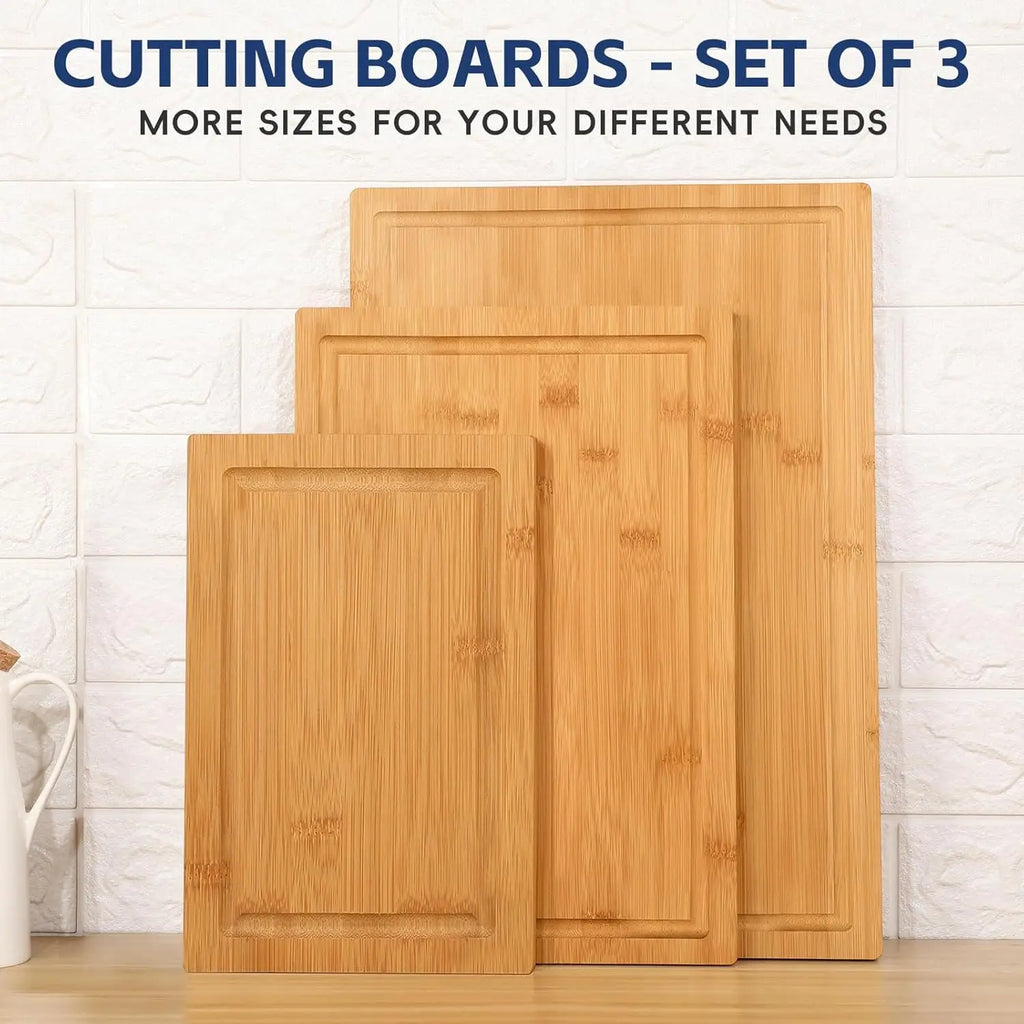 3-Piece Bamboo Cutting Board Set – Durable Wooden Kitchen Boards