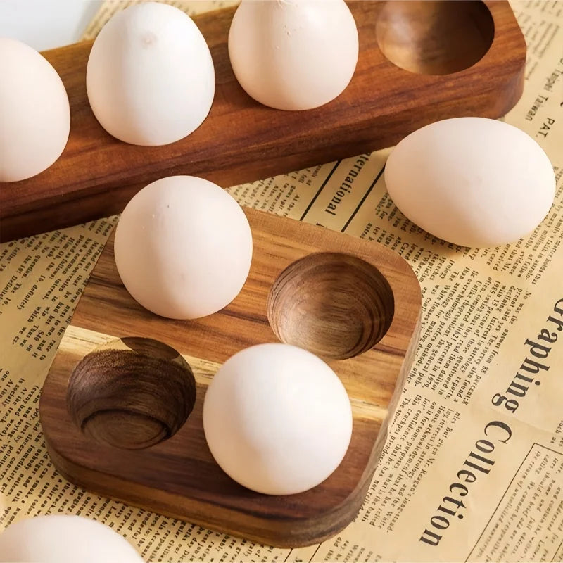 Wooden Egg Holder Rack – Paulownia Wood Kitchen Egg Storage Tray