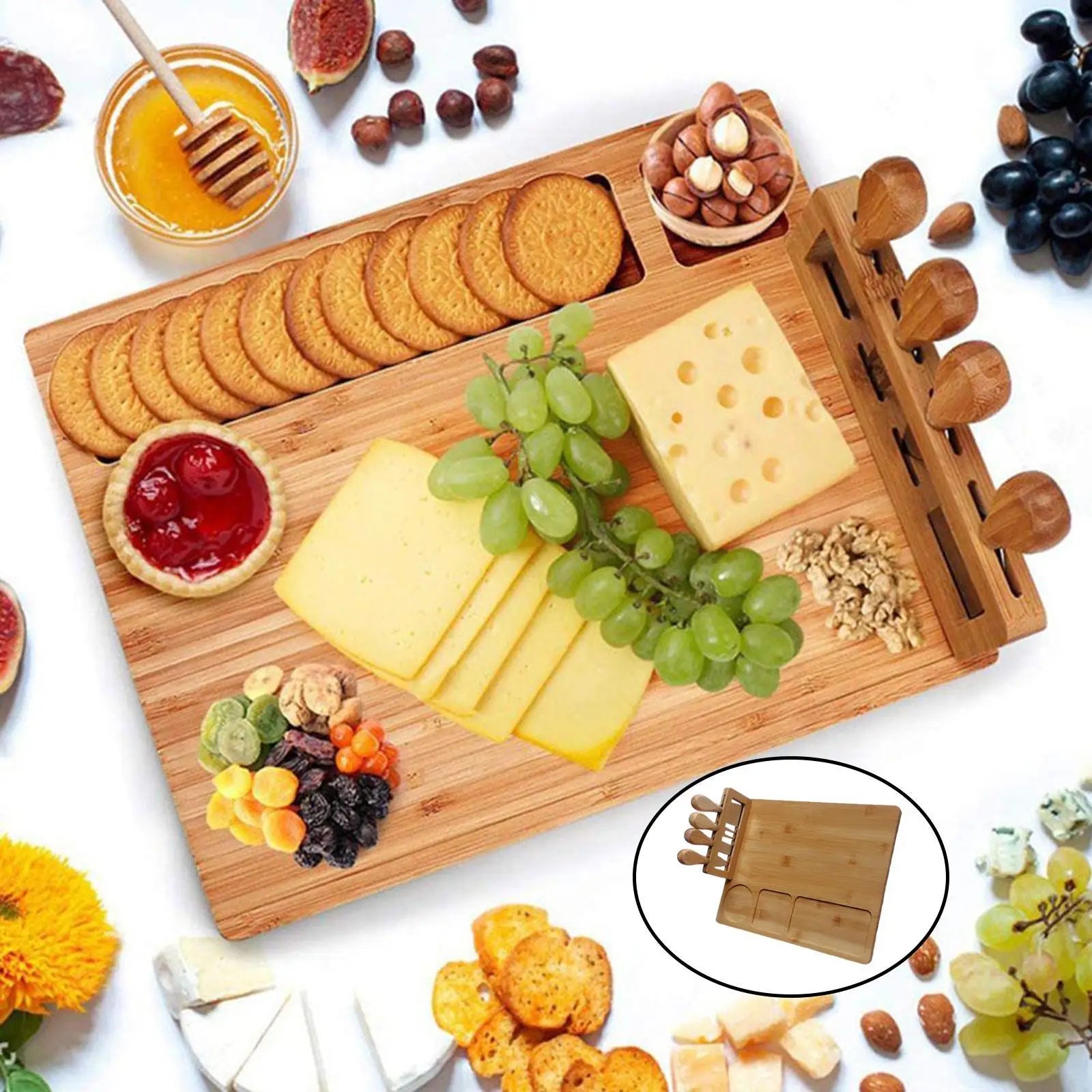 Rectangle Bamboo Cheese Board Set – Premium Charcuterie and Serving Board