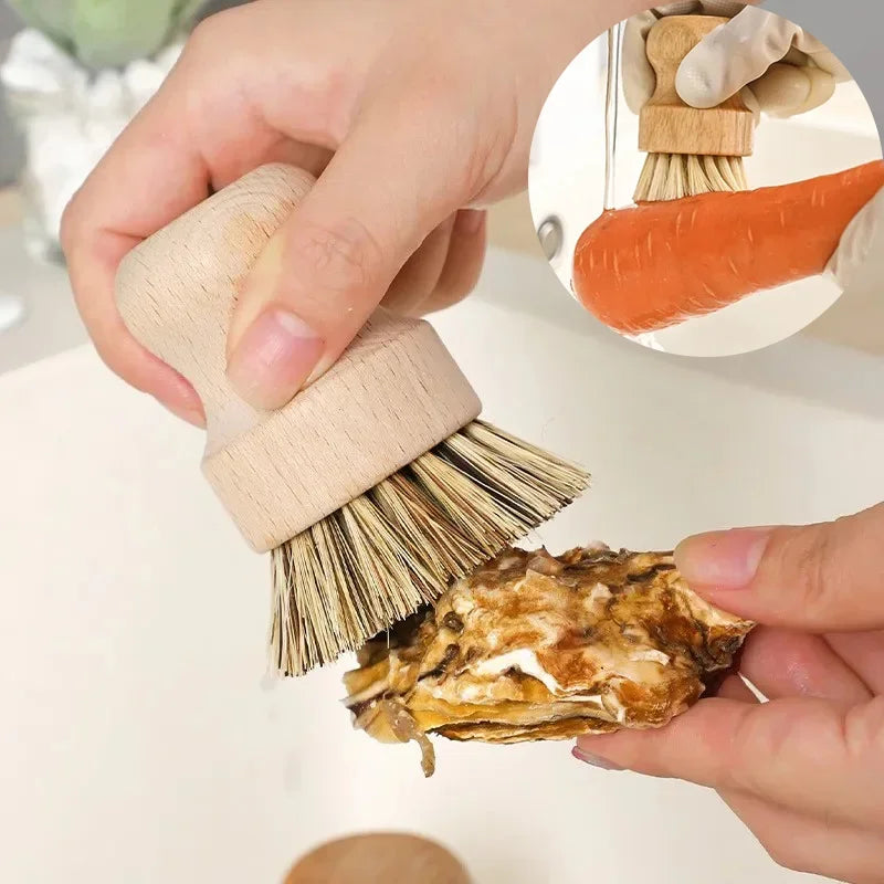 Bamboo Dishwashing Brush Natural Sisal Wooden Handle High Density Bristles for Cast Iron Pans Pots Dishes Fruits Vegetables Clea