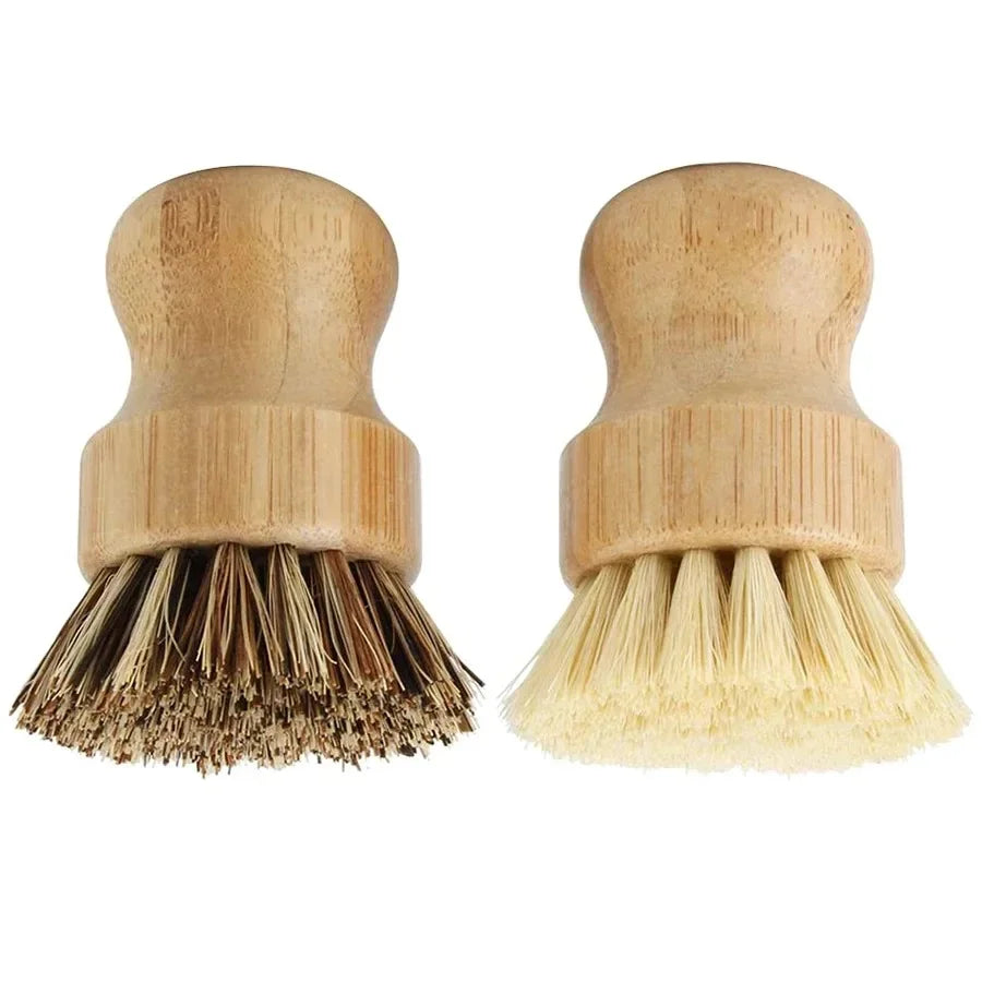 Bamboo Dishwashing Brush Natural Sisal Wooden Handle High Density Bristles for Cast Iron Pans Pots Dishes Fruits Vegetables Clea