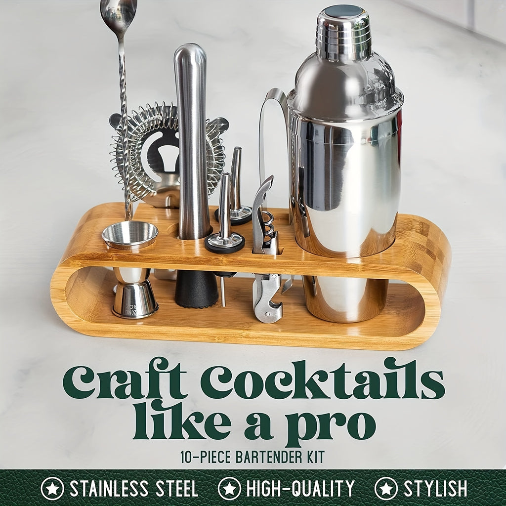10-Piece Cocktail Set with Bamboo Stand 