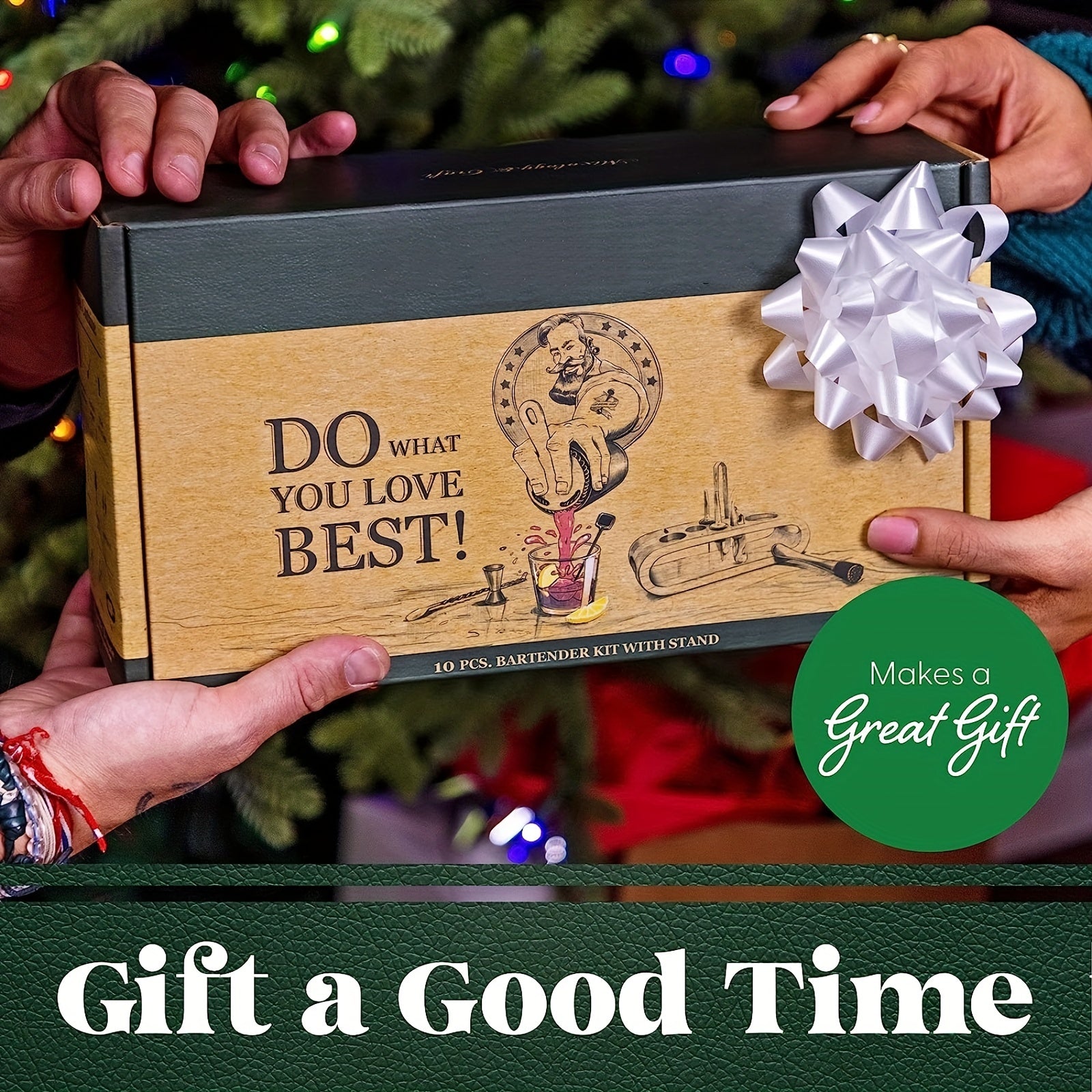 10-Piece Cocktail Set with Bamboo Stand 