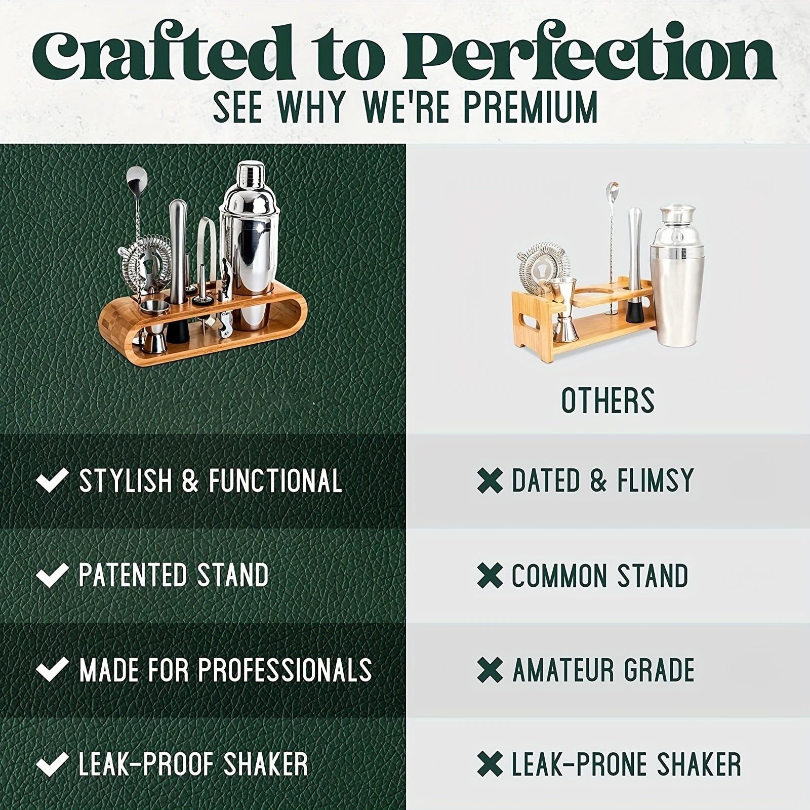 10-Piece Cocktail Set with Bamboo Stand 