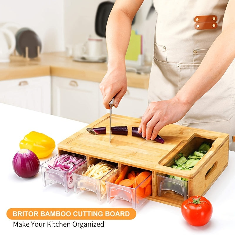 Bamboo cutting board with trays