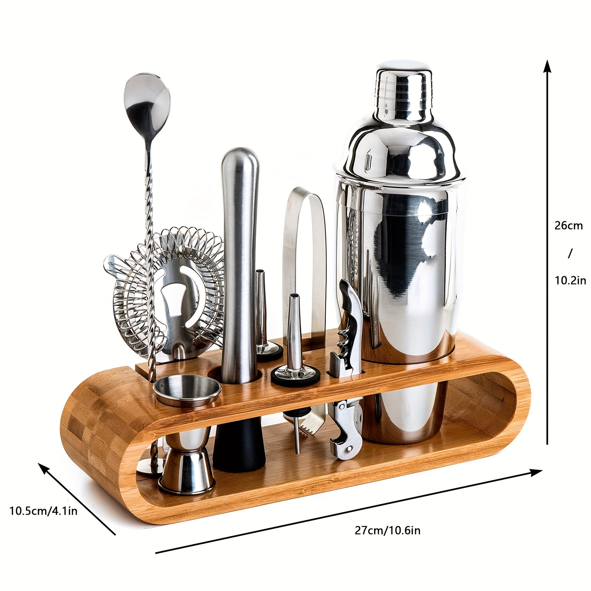 10-Piece Cocktail Set with Bamboo Stand 
