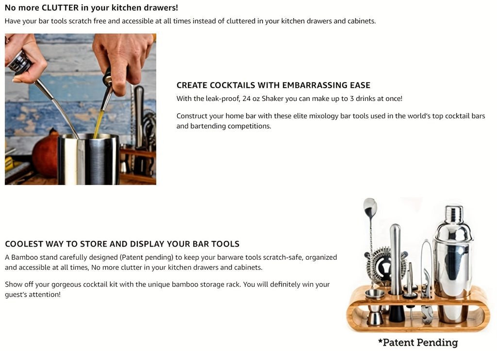 10-Piece Cocktail Set with Bamboo Stand 