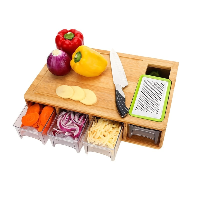 Bamboo cutting board with trays